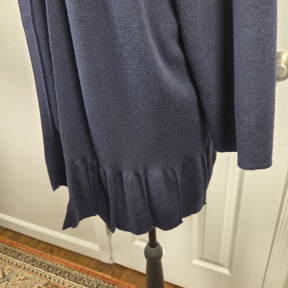 TALBOTS WOMAN 2X Navy Blue Ribbed Ruffle Hem Open Cardigan Tunic Plus Size - Picture 3 of 7